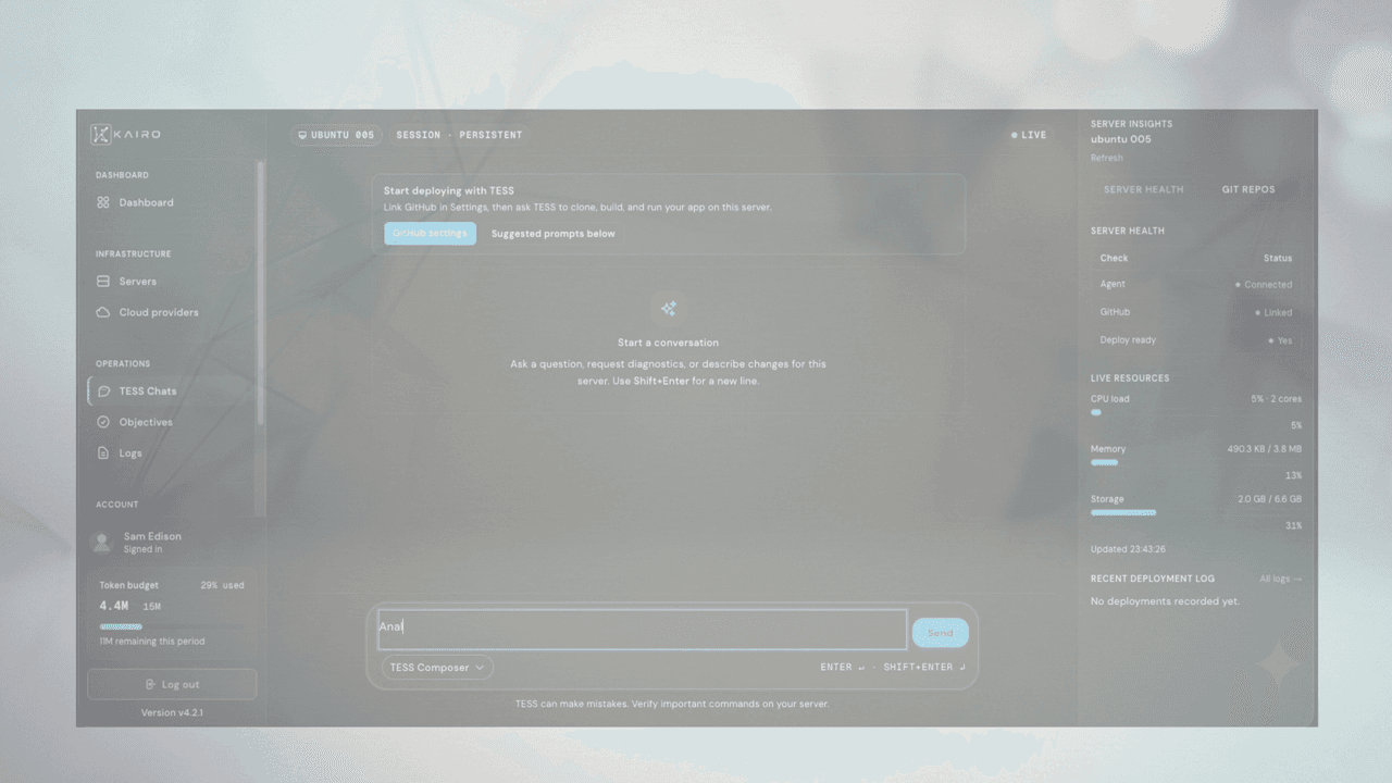 GitHub connect button in settings